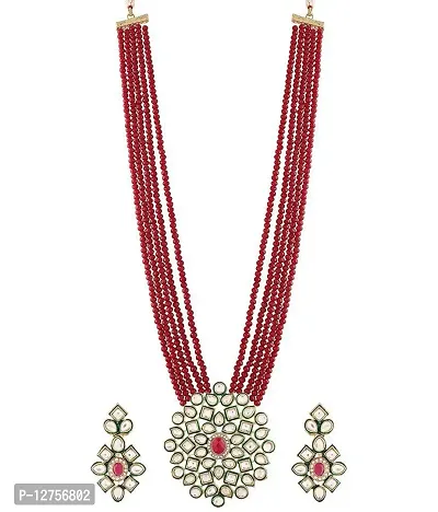 Sunhari Jewels Red Crystal Long Haram Necklace Set