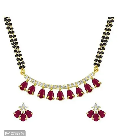 Sunhari Jewels Red Ruby Mangalsutra Set with Black Beaded Chain-thumb0