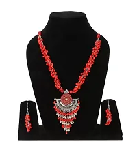 Sunhari Jewels Red Boho beads Long Haram necklace set-thumb4