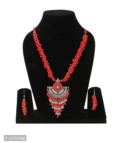 Sunhari Jewels Red Boho beads Long Haram necklace set-thumb5