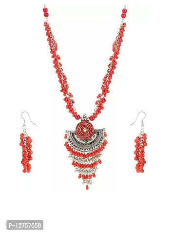 Sunhari Jewels Red Boho beads Long Haram necklace set-thumb0