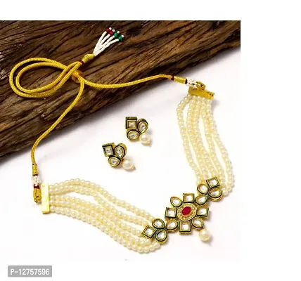 Sunhari Jewels White kundan Choker Necklace set-thumb5