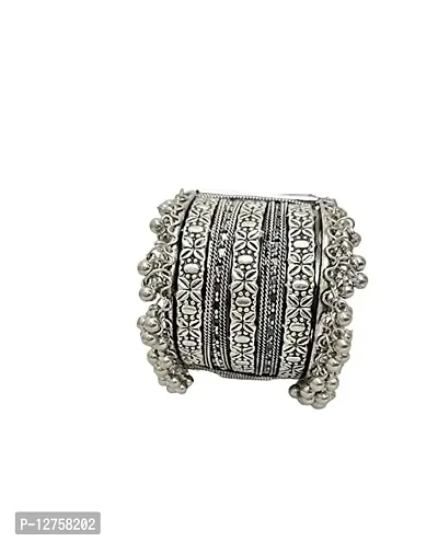 Sunhari Jewels Oxidised Wide Ghungroo Bracelet-thumb0