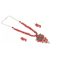 Sunhari Jewels Red Boho beads Long Haram necklace set-thumb1