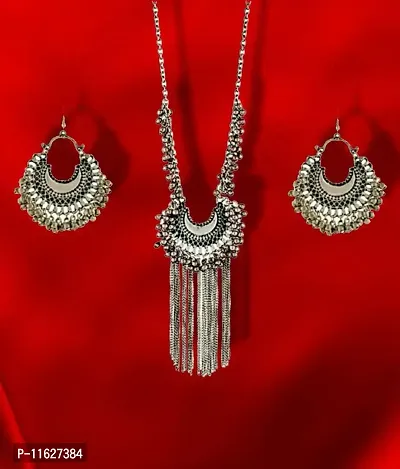 Oxidised Long Chand Necklace