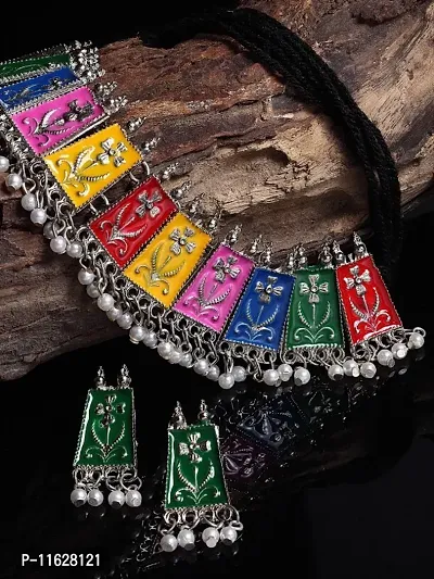 Oxidised Multicolor Meenakari Choker Necklace