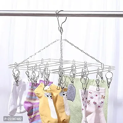 Vastra Laundry Drying Socks Rack Hanger Stainless Steel Cloth Hanger with Clips Metal Clip Hanger(Pack of 1 pc)-thumb4