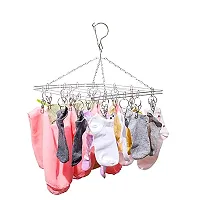 Vastra Laundry Drying Socks Rack Hanger Stainless Steel Cloth Hanger with Clips Metal Clip Hanger(Pack of 1 pc)-thumb4