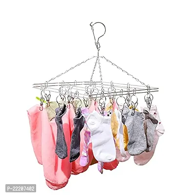 Vastra Laundry Drying Socks Rack Hanger Stainless Steel Cloth Hanger with Clips Metal Clip Hanger(Pack of 1 pc)-thumb5