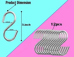 Vastra Stainless Steel Multipurpose 3 Inches in Length S-Hook Sling Type, Organizer for Cupboard, Hangers, Travelling, Kitchen Hanging Hook, Cloth Hanger Hook, Bathroom Hook (Pack of 12 Hooks)-thumb2