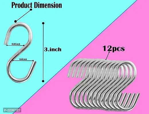 Vastra Stainless Steel Multipurpose 3 Inches in Length S-Hook Sling Type, Organizer for Cupboard, Hangers, Travelling, Kitchen Hanging Hook, Cloth Hanger Hook, Bathroom Hook (Pack of 12 Hooks)-thumb3