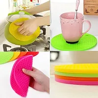 AADYA Round Shape Silica Gel Anti Hot Heat Resistant Pot Holder Disc Pads Car Dashboard Anti-Slip-Resistant Pad Dining Table Mat Placemat Coasters - Rose Red Color-thumb3