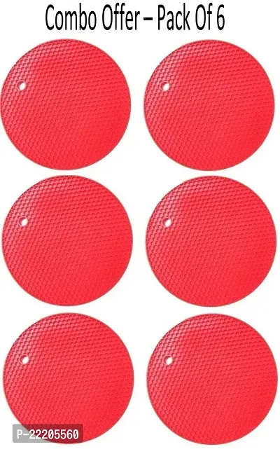 AADYA Round Shape Silica Gel Anti Hot Heat Resistant Pot Holder Disc Pads Car Dashboard Anti-Slip-Resistant Pad Dining Table Mat Placemat Coasters - Rose Red Color