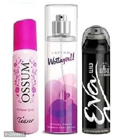 OSSUM TEASER 25ML WOTTAGIRL SECRET CURSH 60ML EVA WILD 40ML -Deodorant Spray - For Men  Women-thumb0