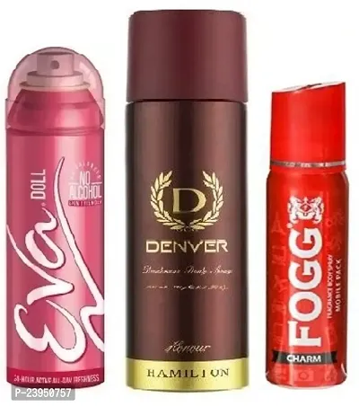 EVA DOLL 40ML DENVER HONOUR 50ML FOGG CHARM 25ML -Deodorant Spray - For Men  Women