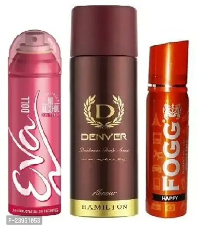 EVA DOLL 40ML DENVER HONOUR 50ML FOGG HAPPY 25ML -Deodorant Spray - For Men  Women-thumb0