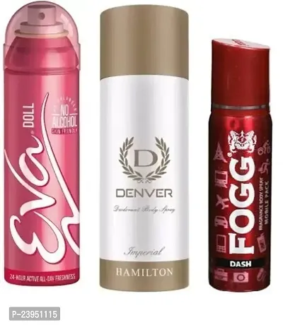 EVA DOLL 40ML  DENVER IMPERIAL 50ML FOGG DASH 25ML -Deodorant Spray - For Men  Women-thumb0