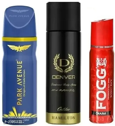 PARK AVENUE GOOD MORNING 40ML DENVER CALIBER 50ML FOGG CHARM 25ML-Deodorant Spray - For Men  Women-thumb0