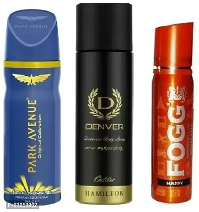 PARK AVENUE GOOD MORNING 40ML DENVER CALIBER 50ML FOGG HAPPY 25ML-Deodorant Spray - For Men  Women-thumb0