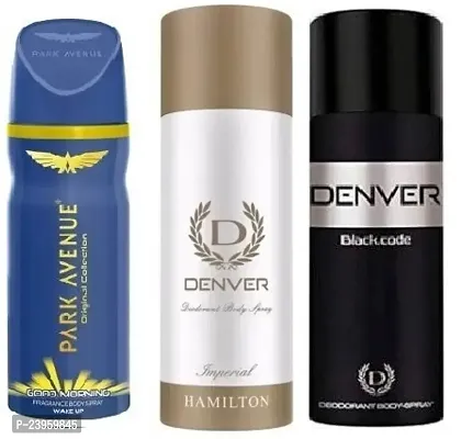 PARK AVENUE GOOD MORNING 40ML DENVER IMPERIAL 50ML BLACK CODE 50ML -Deodorant Spray - For Men  Women( PACK OF 3)-thumb0