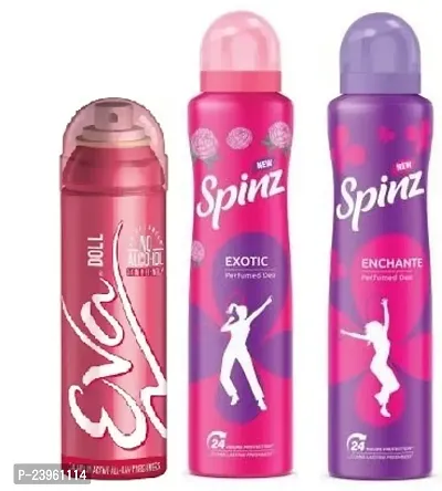 EVA doll 40ml Spinz Exotic 50ml   Enchante 50ml  Perfumed freshness  Deodrants For Women( 140ml)