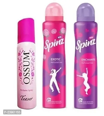 OSSUM teaser 25ml Spinz Exotic 50ml   Enchante 50ml Perfumed freshnes  Deodrants For Women( 140ml,pack of 3)