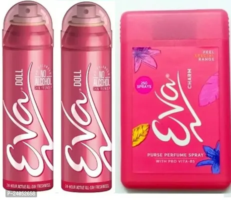 EVA DOLL 40ML +40ML-CHARM 18ML-Deodorant Spray - For Women (98ML, PACK OF 3)