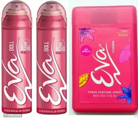 EVA DOLL 40ML +40ML-CHARM 18ML-Deodorant Spray - For Women (98ML, PACK OF 3)-thumb0