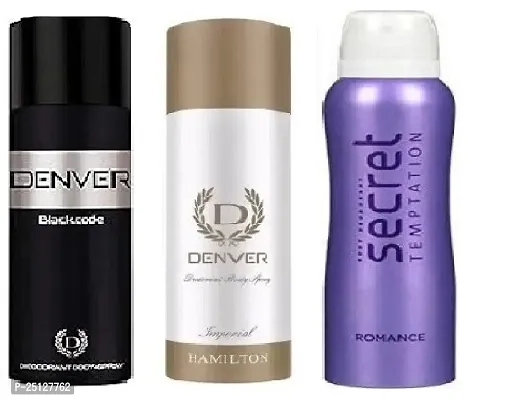 Denver black code 50ml imperial 50ml secret romance 50ml Deodorant Spray For Men 150ml Pack of 3-thumb0