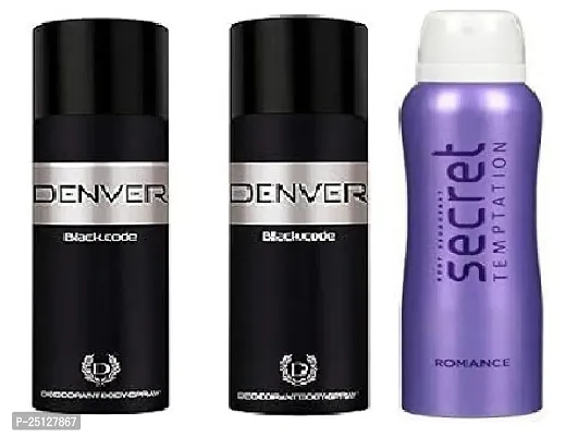 Denver black code 50ml 2piece secret romance 50ml Deodorant Spray For Men 150ml pack of 3-thumb0