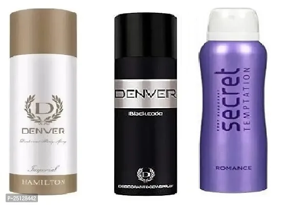 denver imperial 50ml -black code 50ml -secret romance 50ml-Deodorant Spray - For Men ( 150ml ) pack of 3