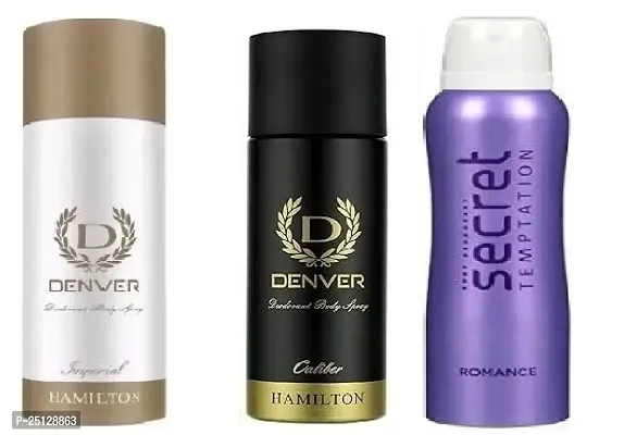 denver imperial 50ml _ caliber 50ml -secret romance 50ml -Deodorant Spray - For Men ( 150ml ) pack of 3