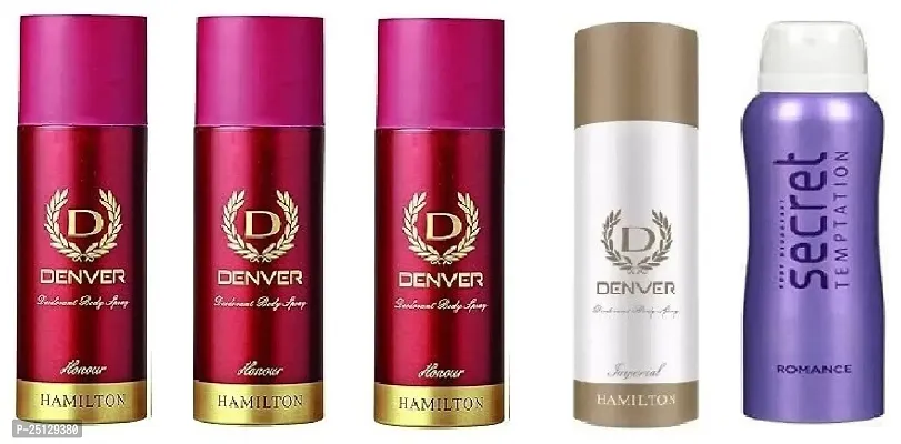 denver honour 50ml 3picse  imperial 50ml - secret romance 50ml - Deodorant Spray - For Men  ( 250ml ) pack of 5