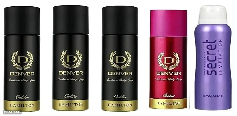 denver caliber 50ml  3picse  honour 50ml -secret romance 50ml -Deodorant Spray - For Men ( 250ml) pack of 5-thumb0