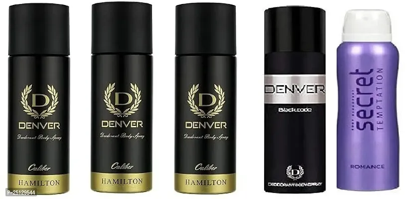 denver caliber 50ml 3picse  black code 50ml -secret romance 50ml -Deodorant Spray - For Men ( 250ml ) pack of 5