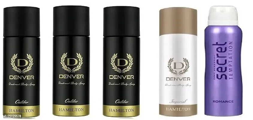 denver caliber 50ml 3picse  imperial50ml -secret romance 50ml -Deodorant Spray - For Men  ( 250ml) pack of 5-thumb0