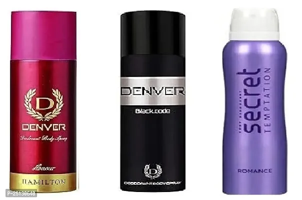 DENVER HONOUR 50ML - BLACK CODE 50ML - SECRET ROMANCE 50ML-Deodorant Spray - For Men  ( 150ML _PACK OF 3-thumb0