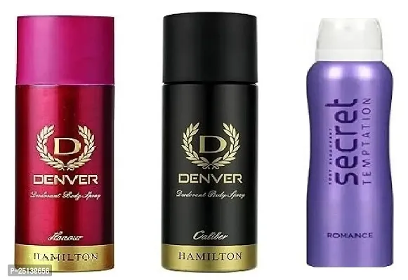 DENVER HONOUR 50ML  CALIBER 50ML -SECRET ROMANCE 50ML- Deodorant Spray - For Men ( 150ML)PACK OF 3-thumb0