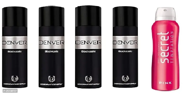 denver black code 50ml 4 picse  secret pink 50ml -Deodorant Spray - For Men  ( 250ml) pack of 5