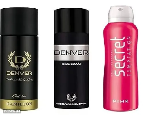 denver caliber 50ml -black code 50ml -secret pink 50ml -Deodorant Spray - For Men  ( 150ml)pack of 3