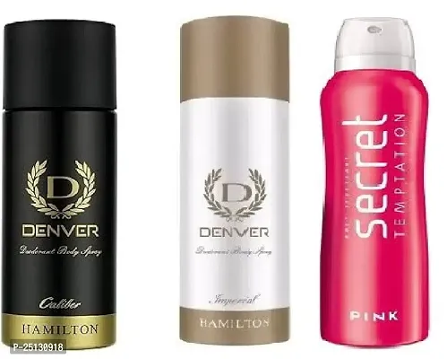 denver caliber 50ml -imperial 50ml -secret pink 50ml -Deodorant Spray - For Men ( 150ml) pack of 3