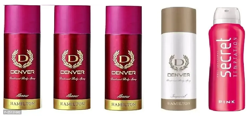 denver honour 50ml 3picse  imperial 50ml -secret pink 50ml- Deodorant Spray - For Men ( 250,ml) pack of 5