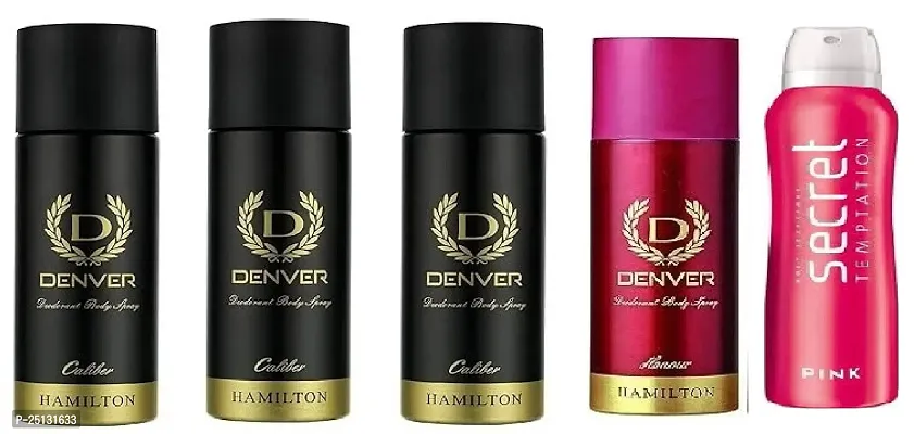 denver caliber 50ml 3picse  honour 50ml-secret pink 50ml- Deodorant Spray - For Men ( 250ml ) pack of 5