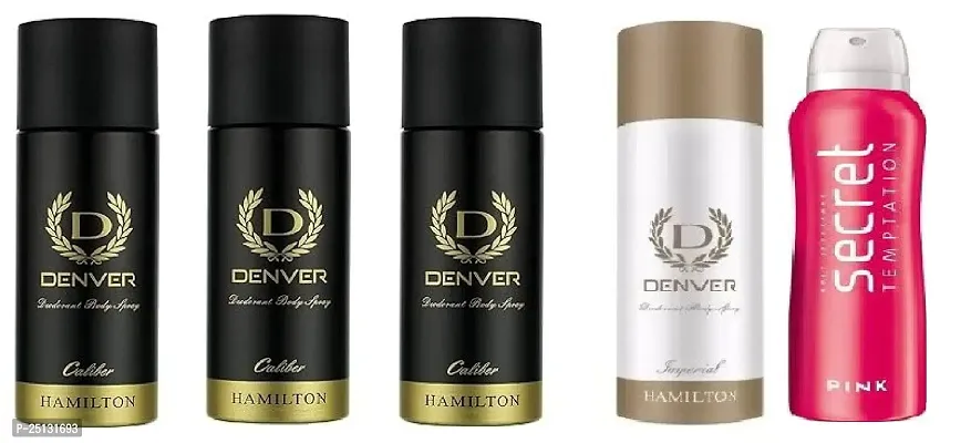 denver caliber 50ml 3picse  imperial 50ml-secret pink 50ml- Deodorant Spray - For Men (  250ml) pack of 5