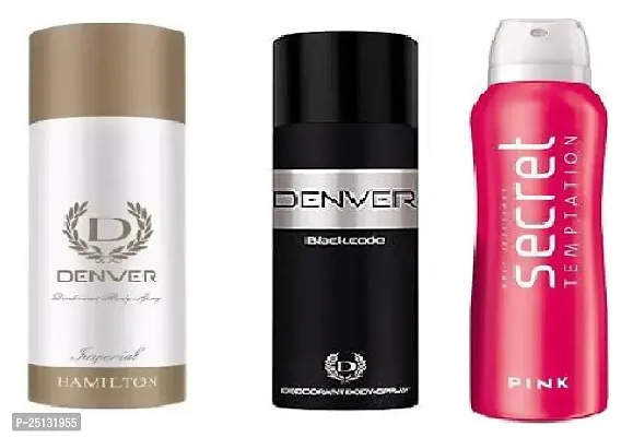 denver imperial 50ml-black code 50ml-secret pink 50ml- Deodorant Spray - For Men ( 150ml ) pack of 3