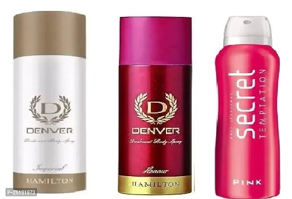 denver imperial 50ml  honour 50ml-secret pink 50ml-Deodorant Spray - For Men ( 150ml ) pack of 3