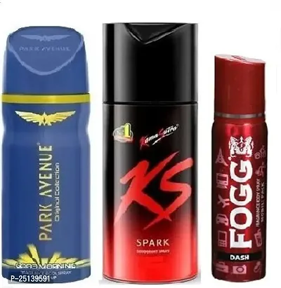 park avenue good morning 40ml _ks ,spark 45ml _ fogg  dash 25ml-_ Deodorant Spray - For Men (  110ml)  pack of 3