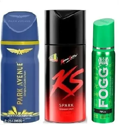 park avenue good moring 40ml-ks,sprak 45ml*fogg nice 25ml- Deodorant Spray - For Men ( 110ml) pack of 3