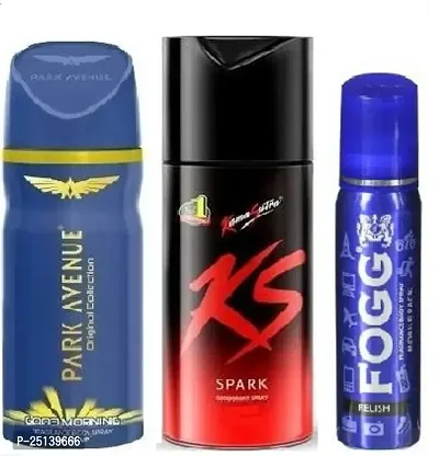 park avenue 40ml -ks ,spark 45 ml - fogg relish 25ml- Deodorant Spray - For Men (  110ml) pack of 3