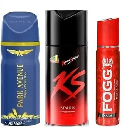 park avenue good morning 40ml ks..spark 45ml -fogg charm 25ml- Deodorant Spray - For Men ( 110ml) pack of 3